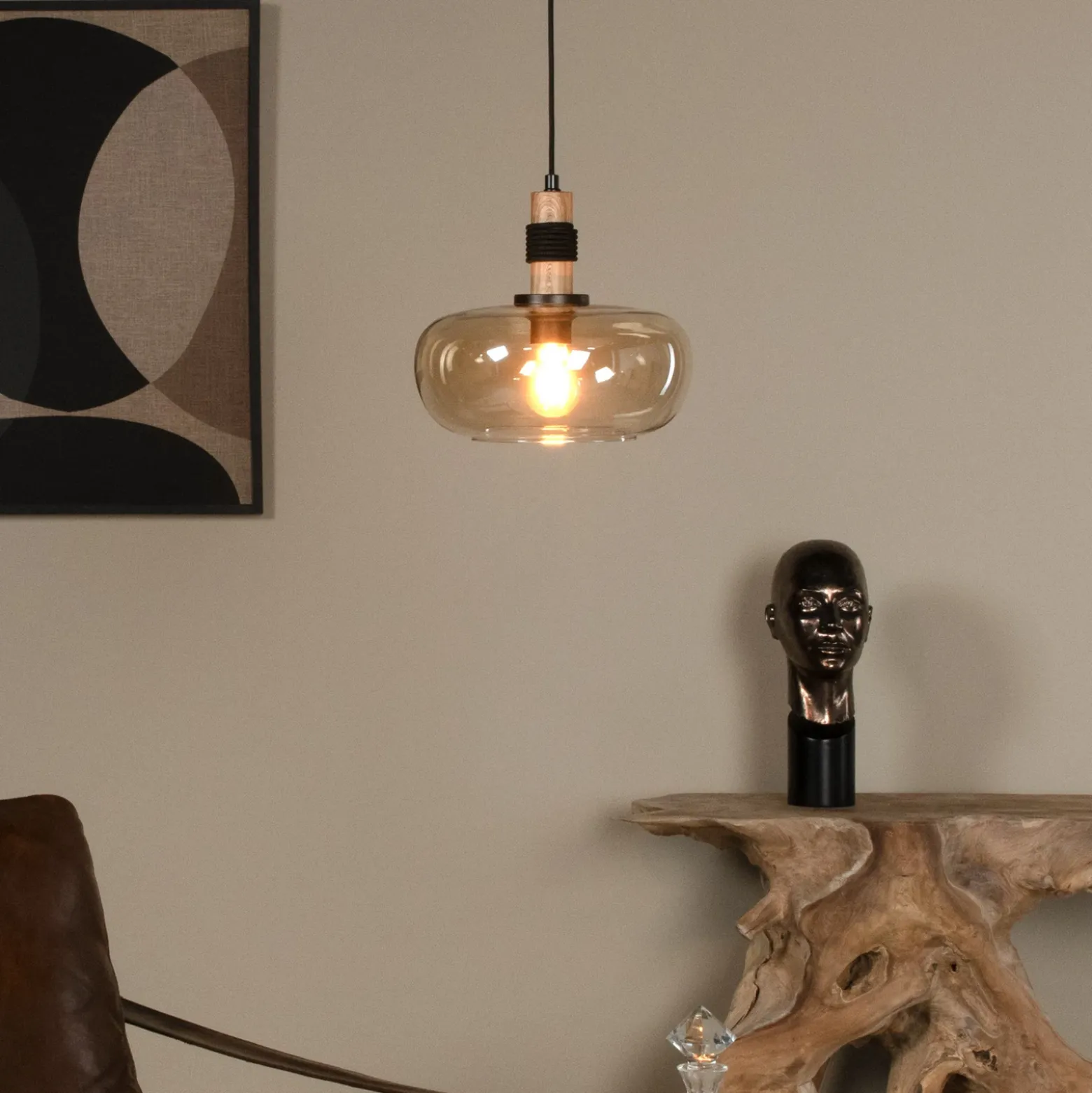 Ilona lámpara colgante, cristal, Ø 30 cm, negro/ámbar, 1 luz