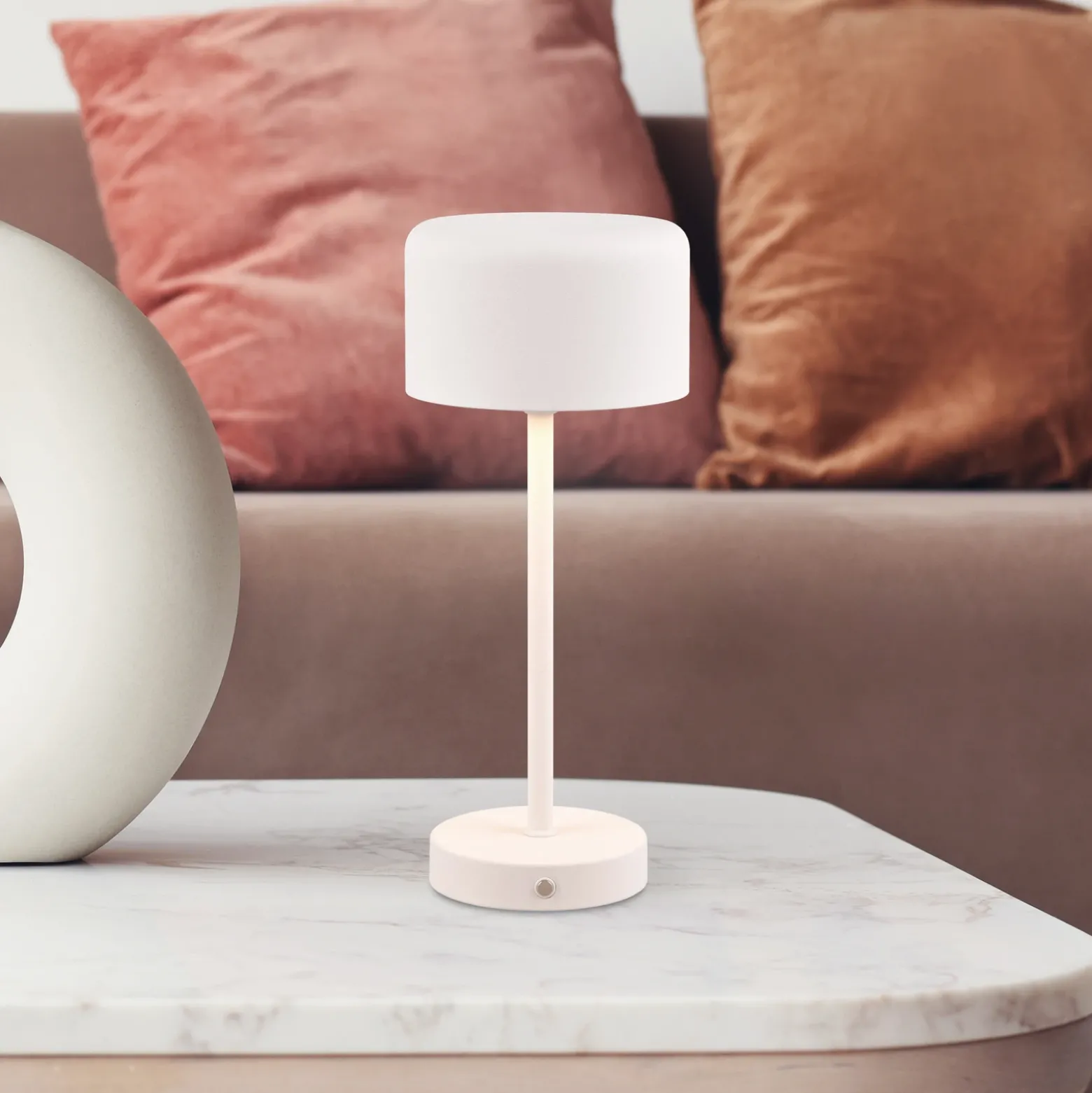 Jeff lámpara de mesa LED recargable, blanco mate, altura 30 cm, metal