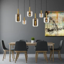 Joanet lámpara colgante, gris ahumado/negro, cristal, 132 cm de largo