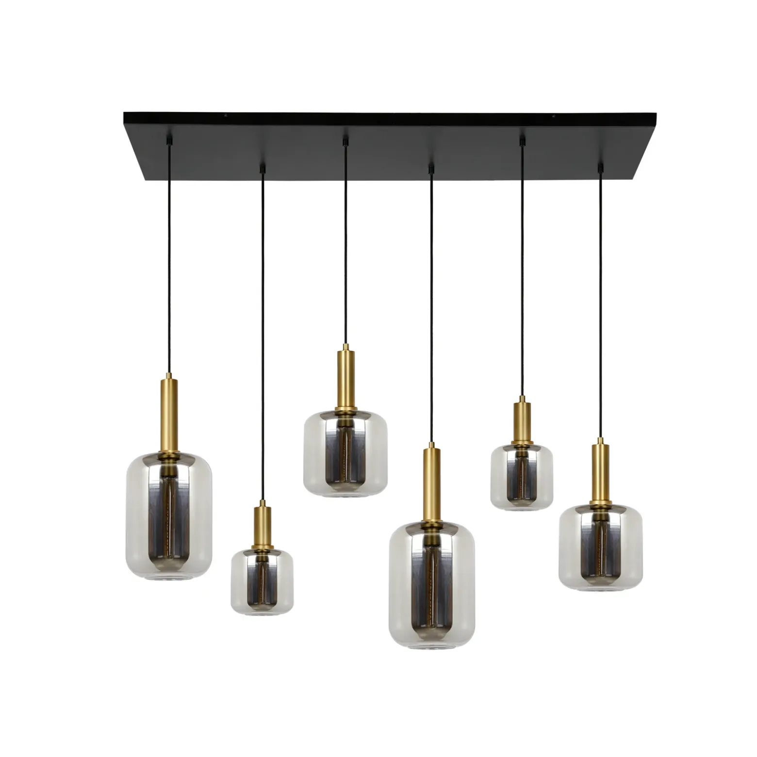 Joanet lámpara colgante, gris ahumado/negro, cristal, 132 cm de largo