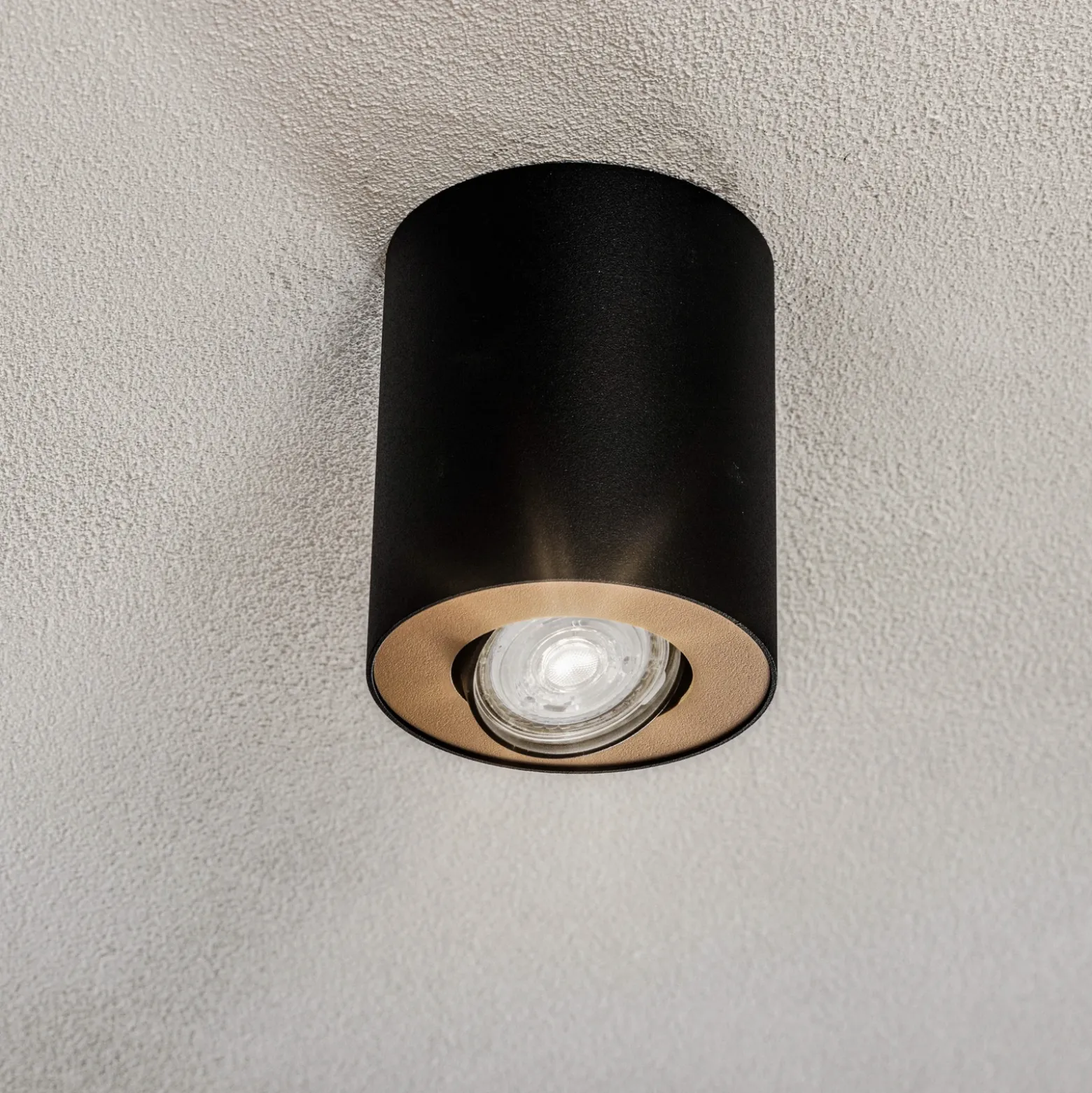 Juego de downlights, negro/dorado, 12 cm de altura, orientables, GU10