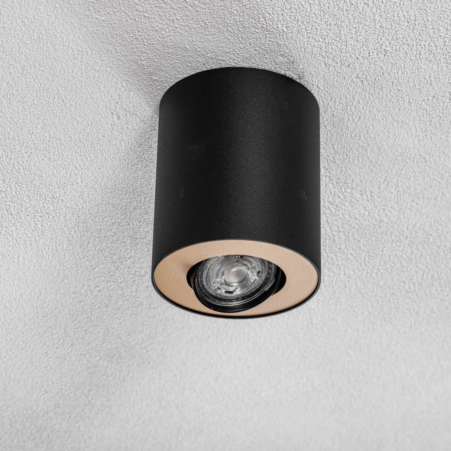 Juego de downlights, negro/dorado, 12 cm de altura, orientables, GU10