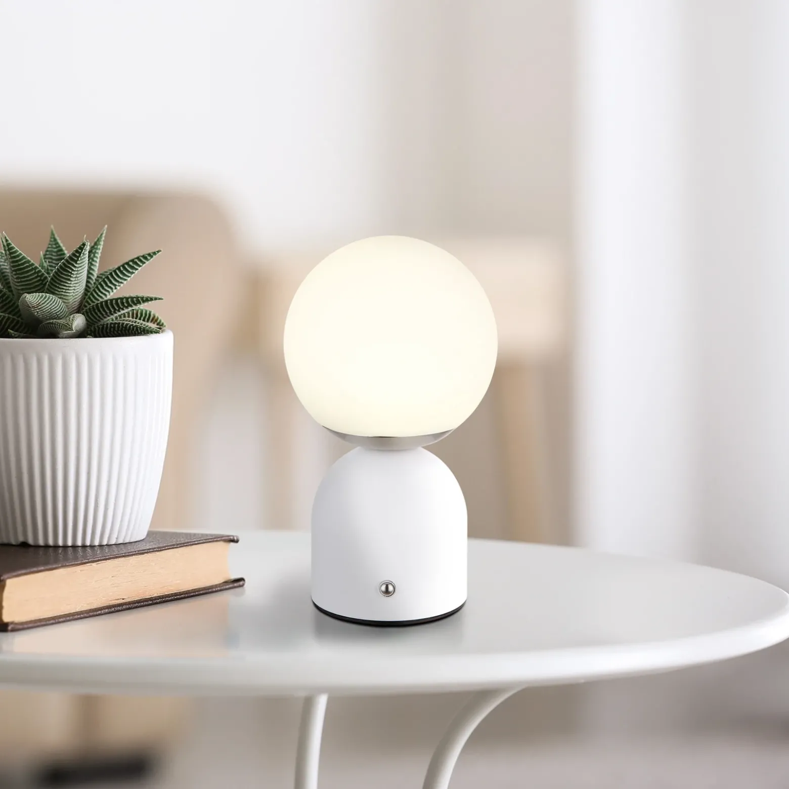 Julsy lámpara de mesa LED recargable, blanca, altura 21 cm, metal, CCT
