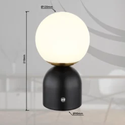 Julsy lámpara de mesa LED recargable, negra, altura 21 cm, metal, CCT