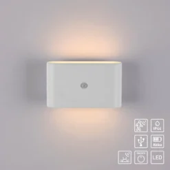JUST LIGHT. aplique de pared LED recargable Ziddy, blanca, sensor 3000 K