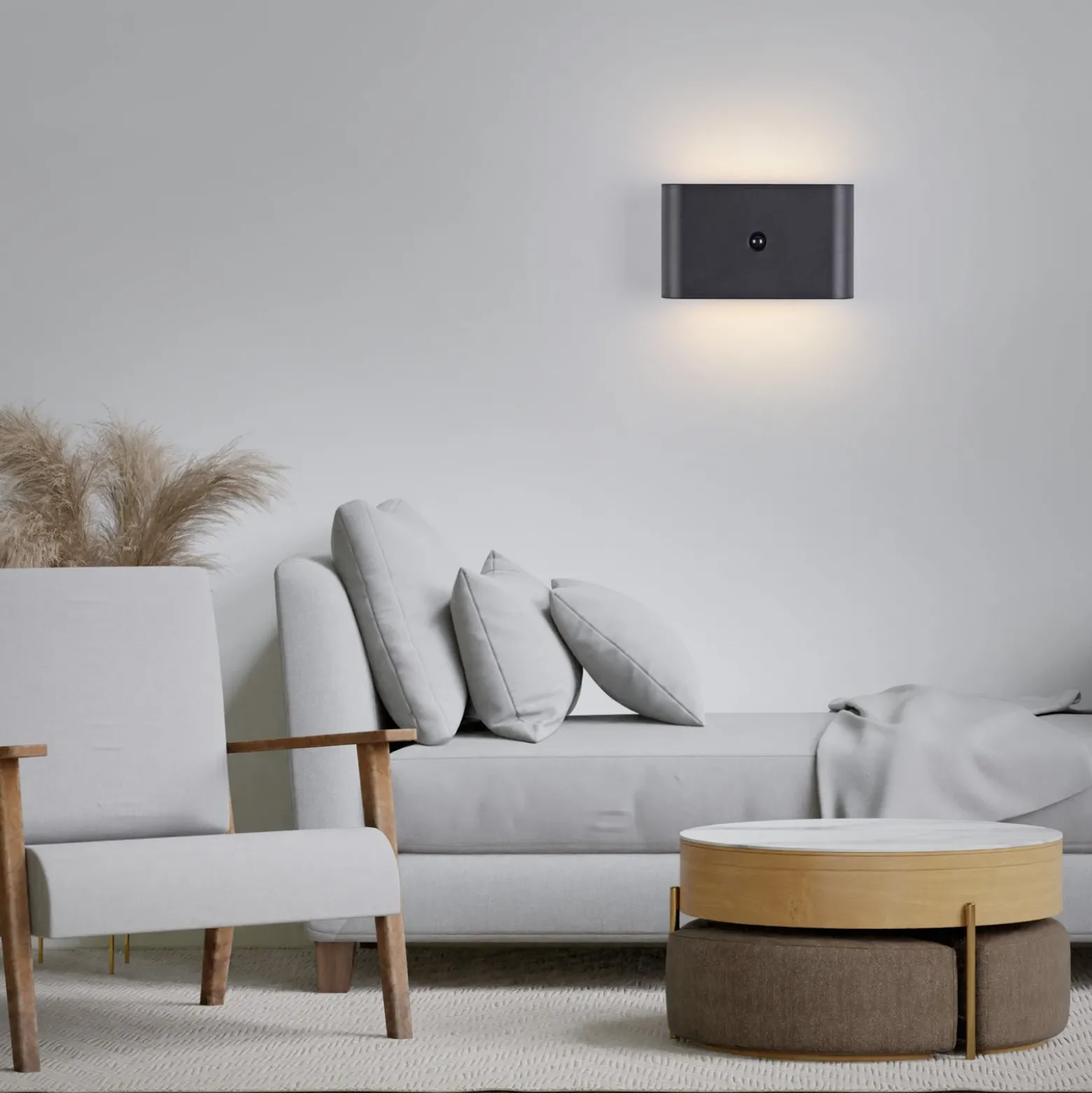 JUST LIGHT. aplique de pared LED recargable Ziddy negro Sensor 3000 K