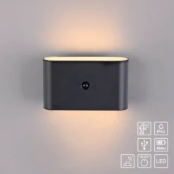 JUST LIGHT. aplique de pared LED recargable Ziddy negro Sensor 3000 K