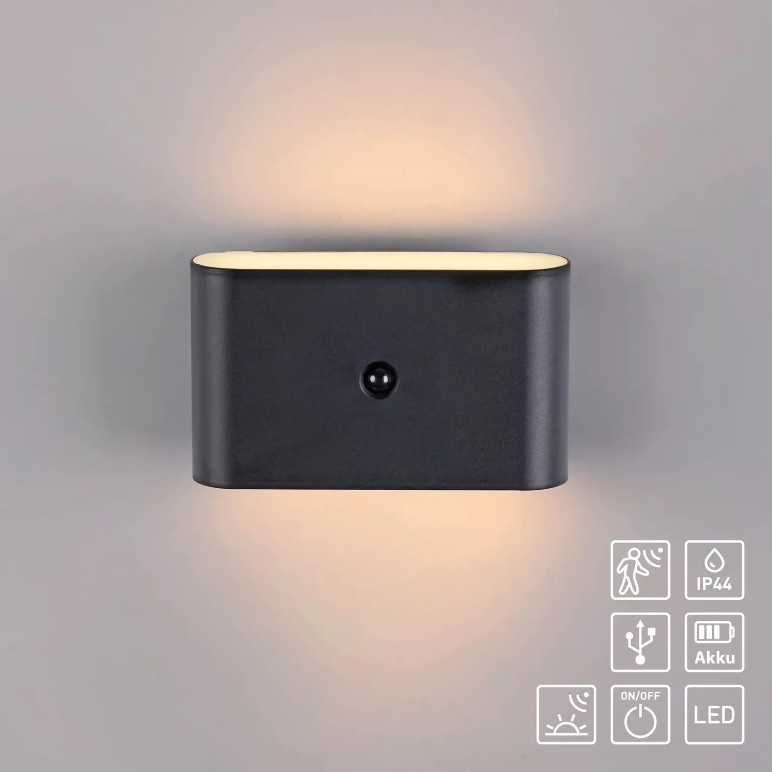 JUST LIGHT. aplique de pared LED recargable Ziddy negro Sensor 3000 K