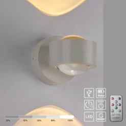 JUST LIGHT. Aplique de pared recargable LED Chia, arena, hierro, 3000 K