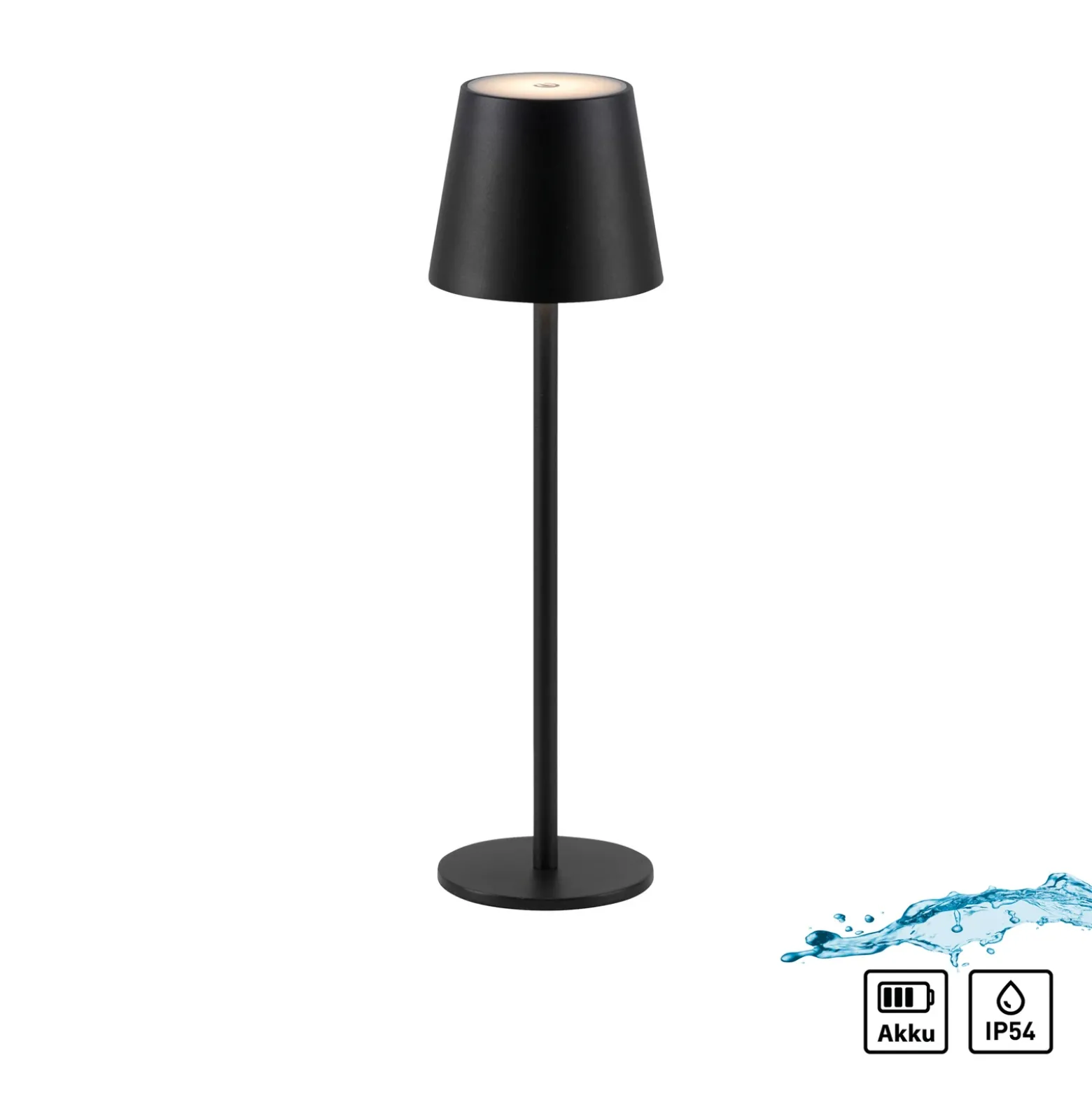 JUST LIGHT. Euria lámpara de mesa LED recargable, negro, hierro IP54