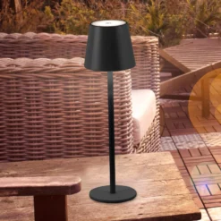 JUST LIGHT. Euria lámpara de mesa LED recargable, negro, hierro IP54
