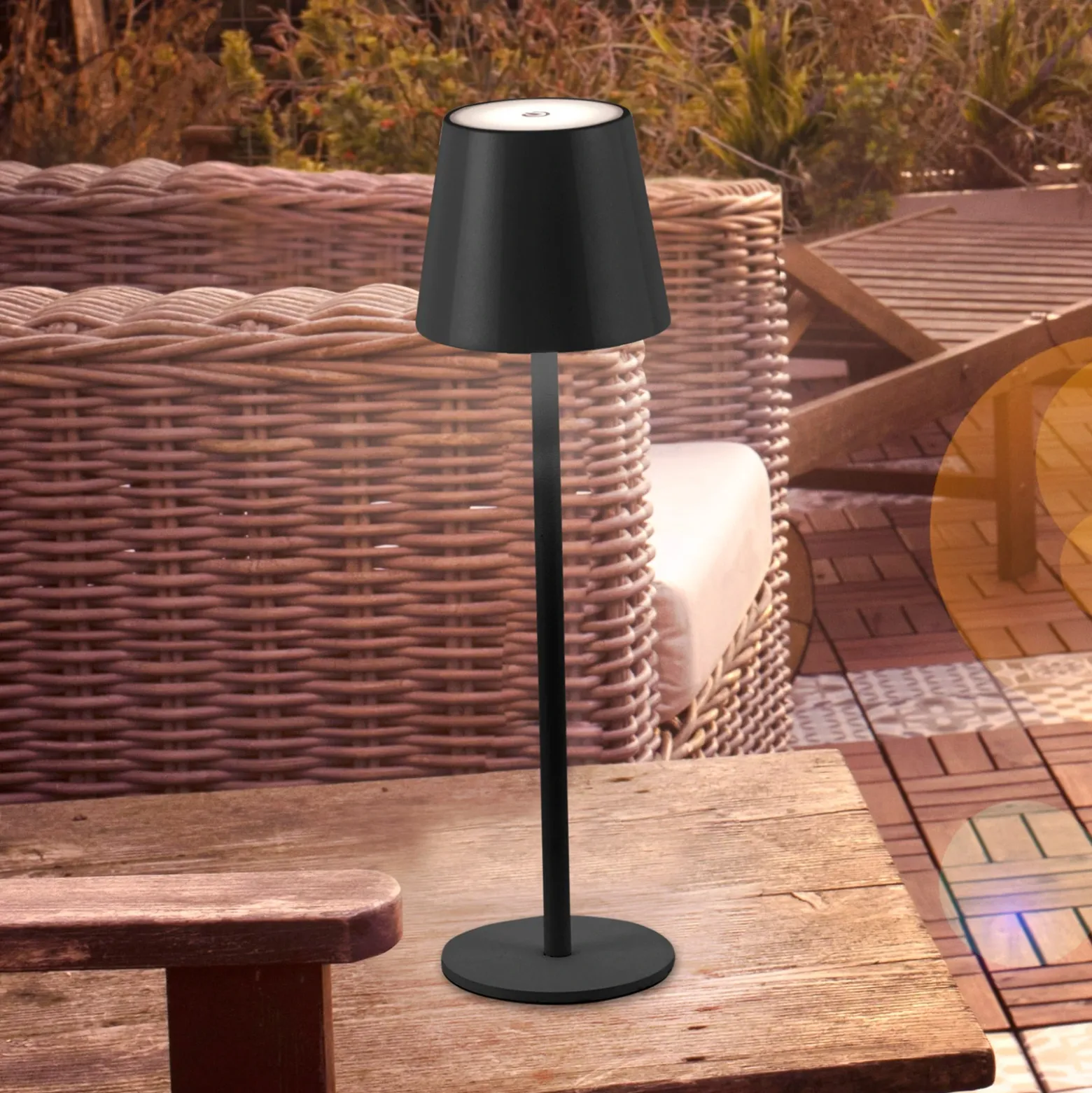 JUST LIGHT. Euria lámpara de mesa LED recargable, negro, hierro IP54