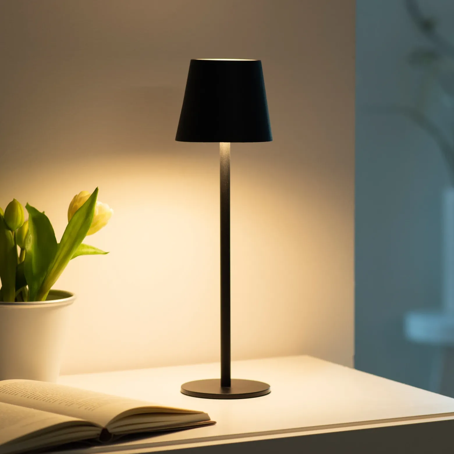 JUST LIGHT. Euria lámpara de mesa LED recargable, negro, hierro IP54