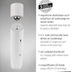 JUST LIGHT. Lámpara colgante LED recargable Attach, blanco, hierro