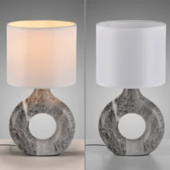 JUST LIGHT. Lámpara de mesa Carara, base de cerámica, gris