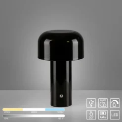 JUST LIGHT. Lámpara de mesa LED recargable Agnes, negra, hierro, CCT
