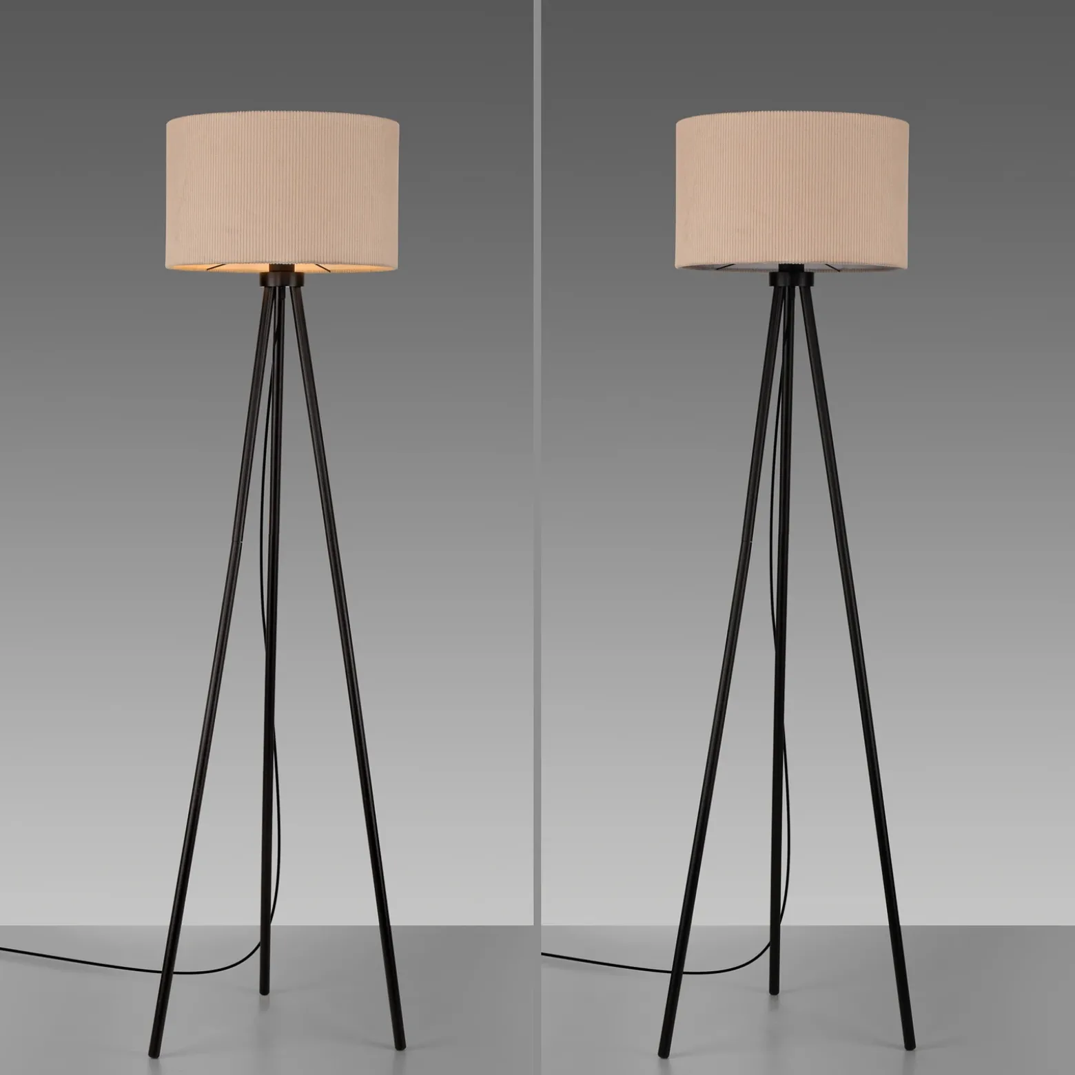 JUST LIGHT. Lámpara de pie Green Duro, de tela, con tres patas, color beige