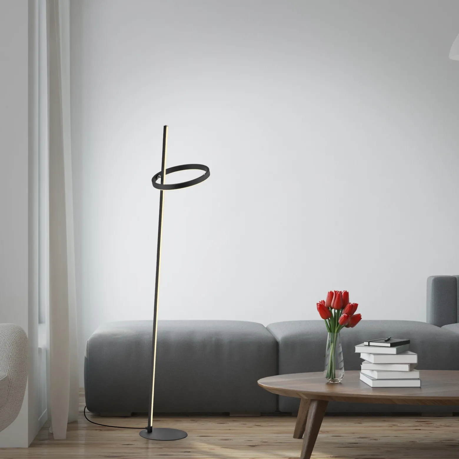 JUST LIGHT. Lámpara de pie LED Ritus negro hierro atenuador 3000 K