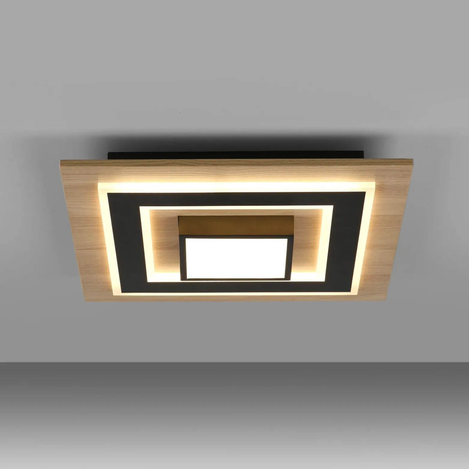 JUST LIGHT. Lámpara de techo LED Tola, angular, 2 luces, madera, 3000 K