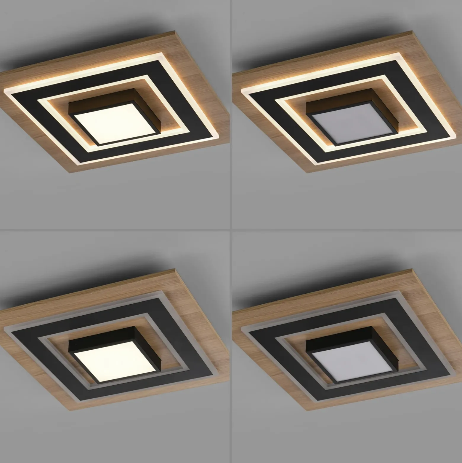 JUST LIGHT. Lámpara de techo LED Tola, angular, 2 luces, madera, 3000 K