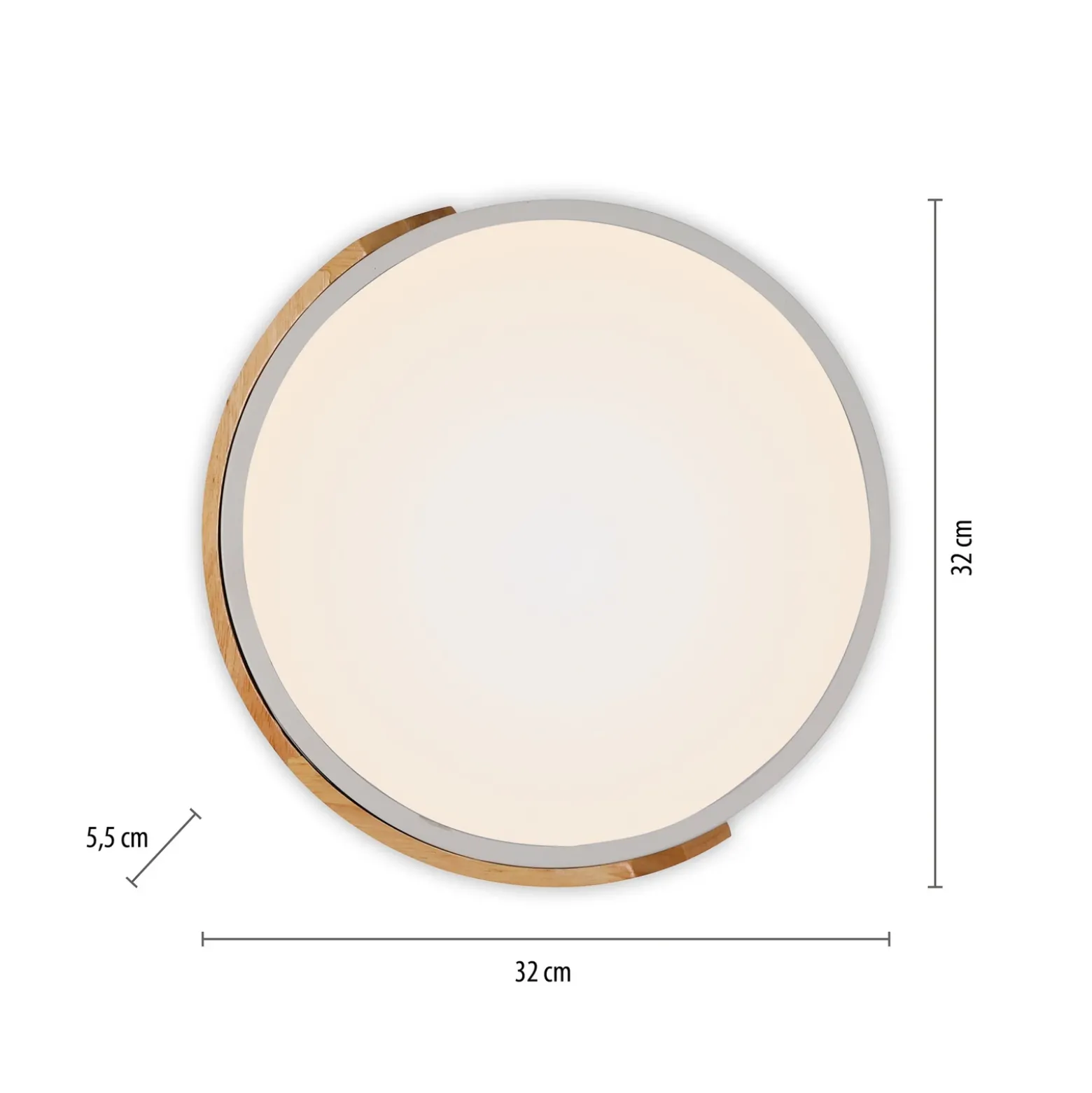 JUST LIGHT. Plafón LED Bila, blanco, Ø 32 cm, madera