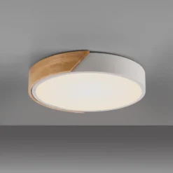 JUST LIGHT. Plafón LED Bila, blanco, Ø 32 cm, madera