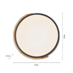 JUST LIGHT. Plafón LED Bila, negro, Ø 32 cm, madera
