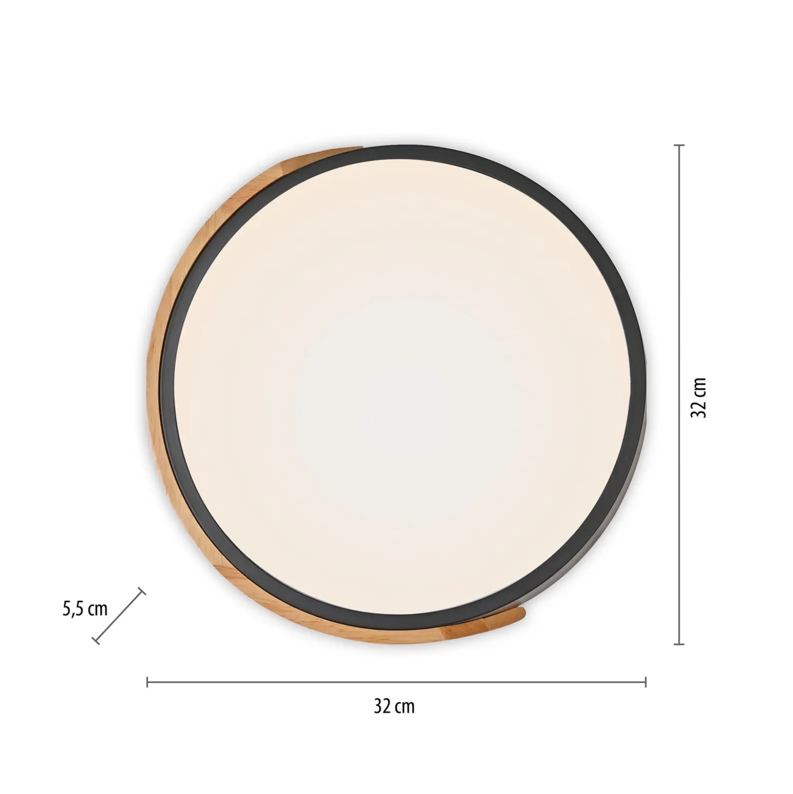 JUST LIGHT. Plafón LED Bila, negro, Ø 32 cm, madera