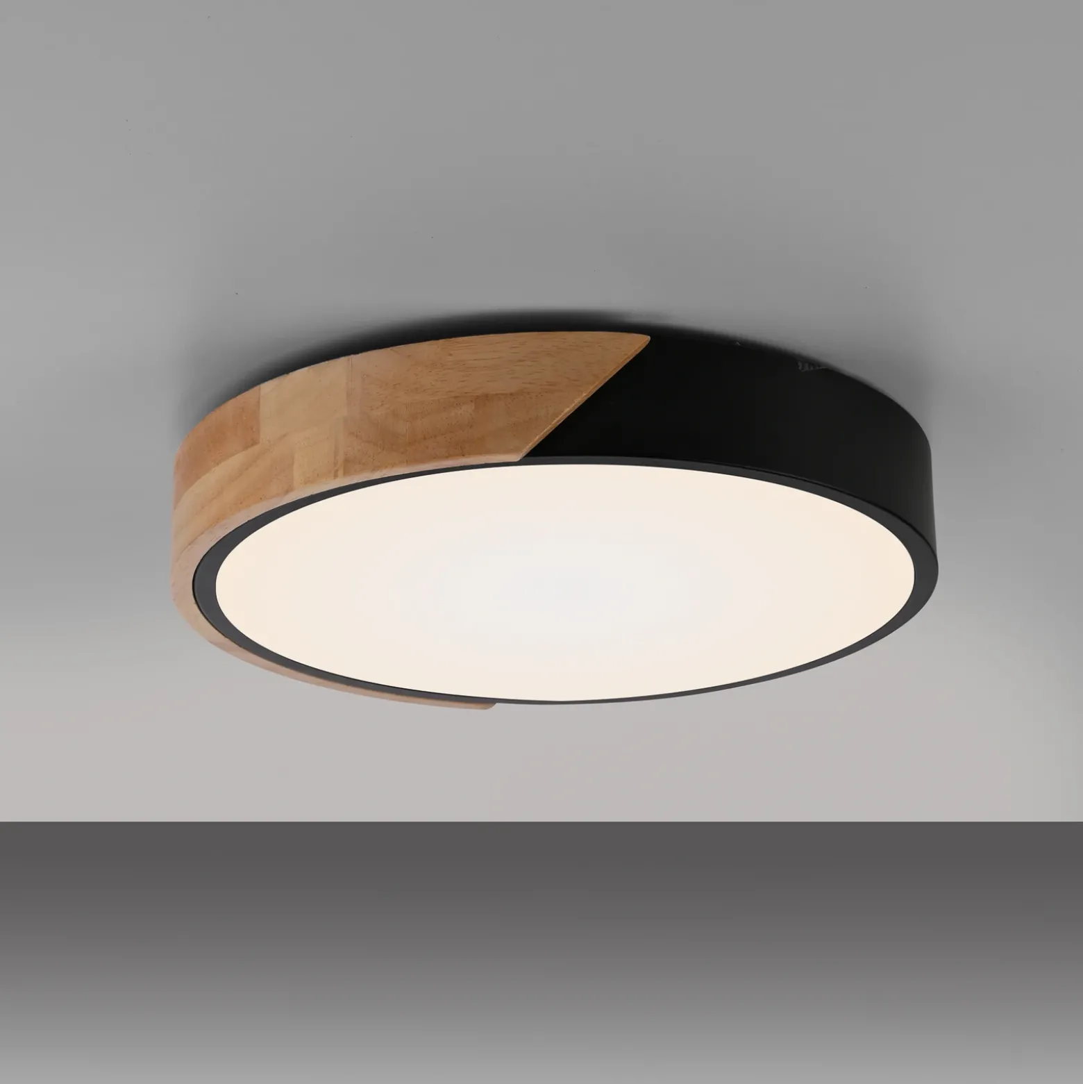 JUST LIGHT. Plafón LED Bila, negro, Ø 32 cm, madera