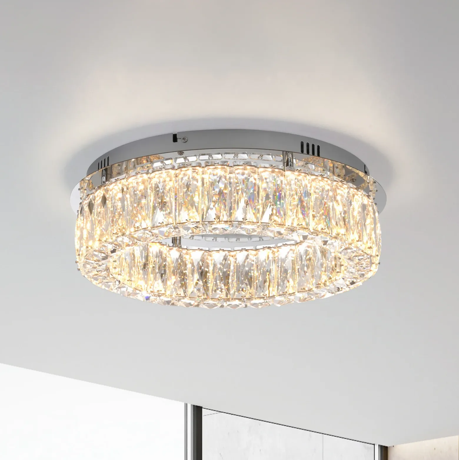 JUST LIGHT. Plafón LED Kulunka, hierro, cristal