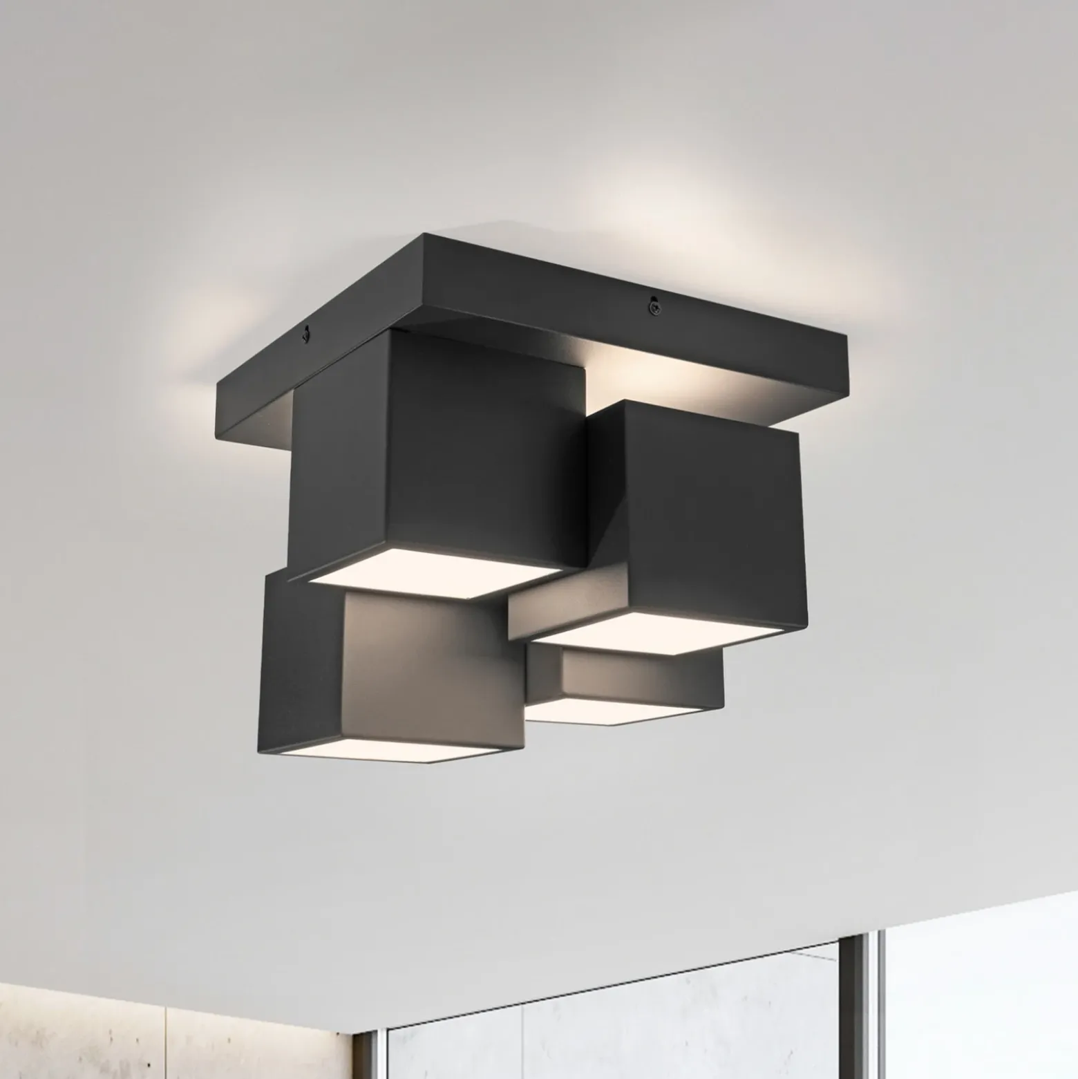 JUST LIGHT. Plafón LED Tetris, hierro, 3000 K, negro