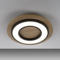 JUST LIGHT. Plafón LED Tola, redondo, madera, 3.000 K