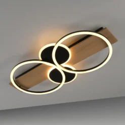 JUST LIGHT. Trooper Plafón LED, hierro, madera