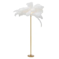 KARE Feather Palm lámpara de pie con plumas blanco