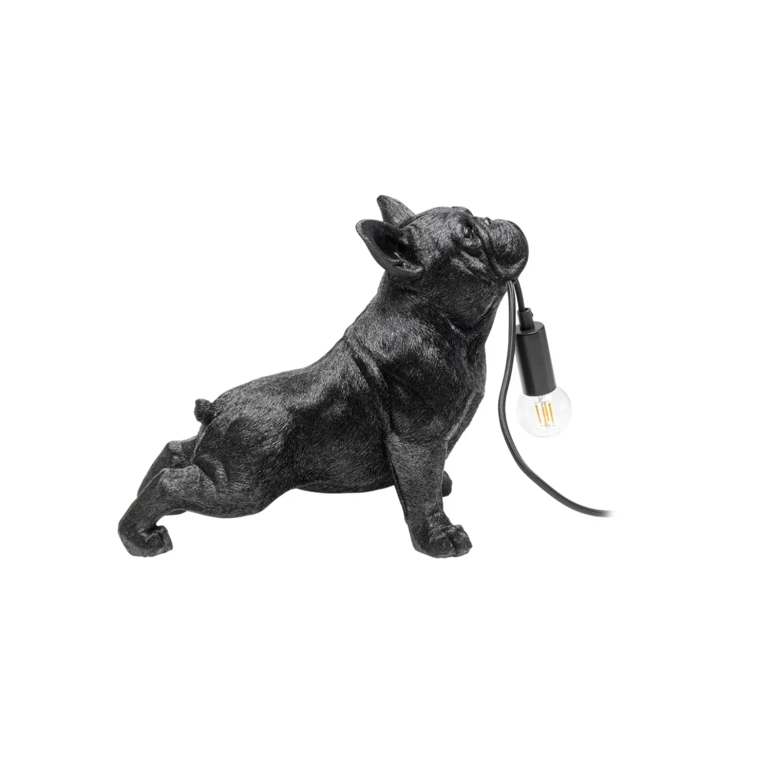 Kare lámpara de mesa Toto, negro, resina sintética, figura de perro