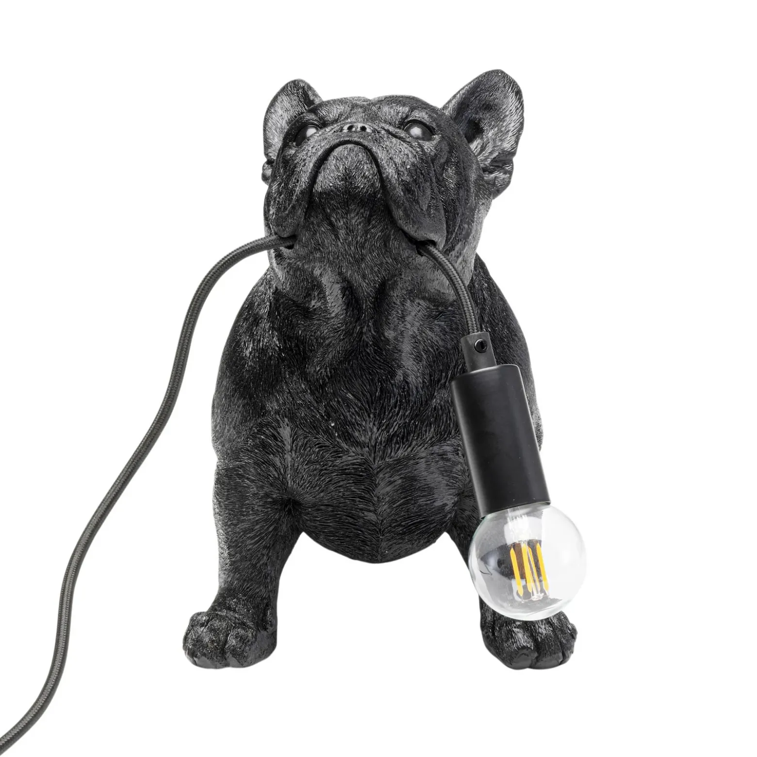 Kare lámpara de mesa Toto, negro, resina sintética, figura de perro