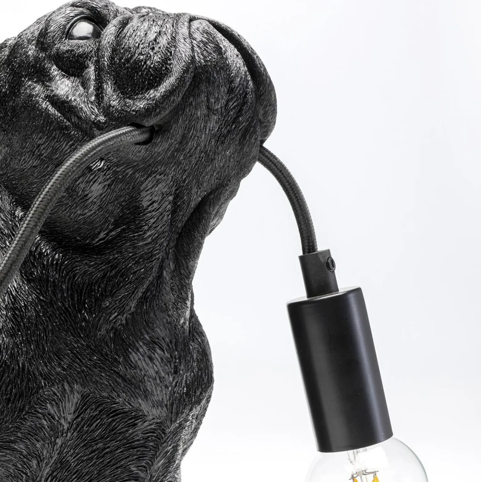 Kare lámpara de mesa Toto, negro, resina sintética, figura de perro