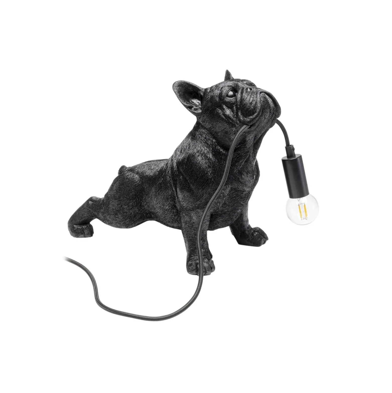 Kare lámpara de mesa Toto, negro, resina sintética, figura de perro