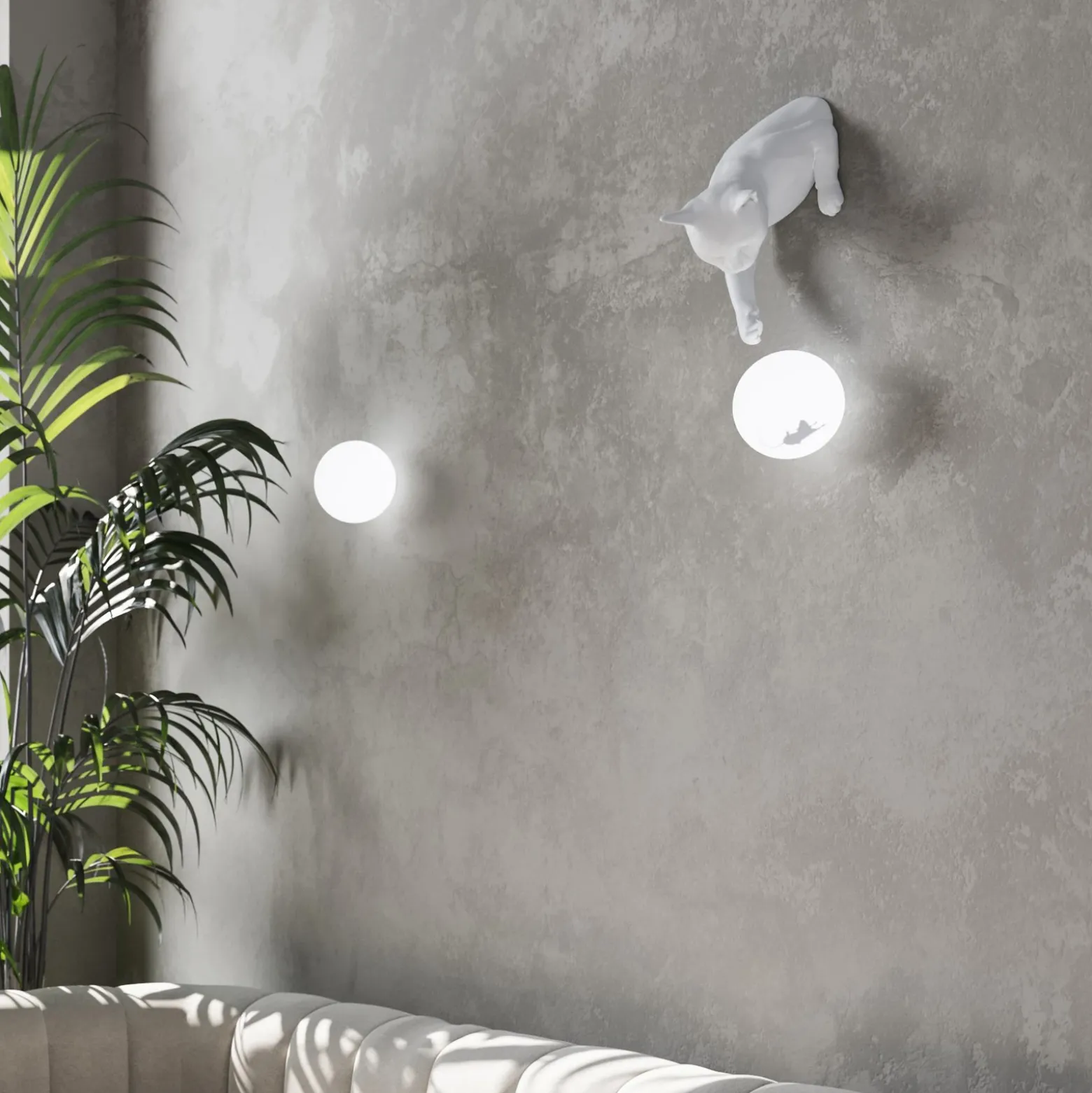 Karman aplique de pared Maoo, cerámica blanca, cristal, figura de gato