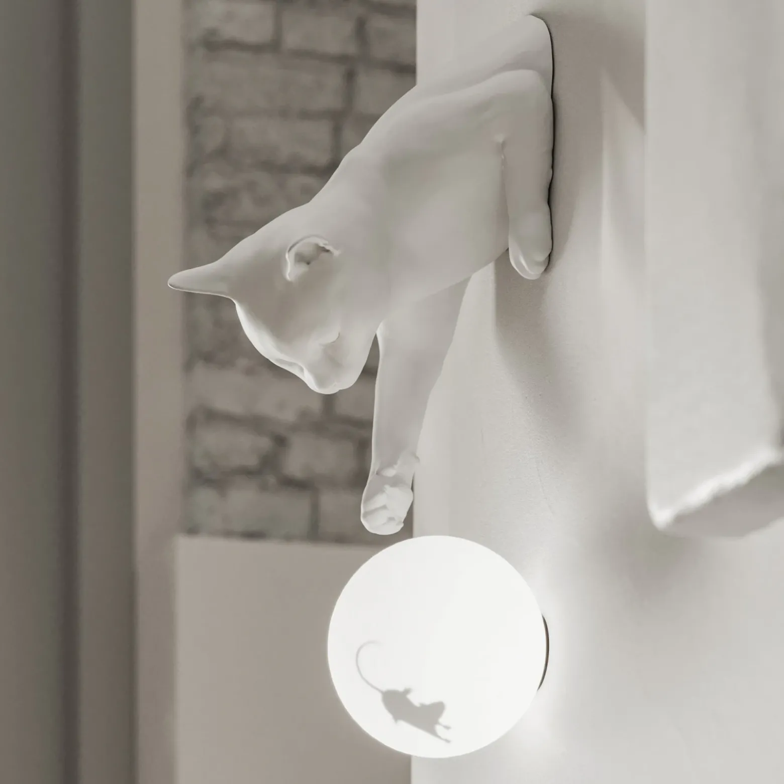 Karman aplique de pared Maoo, cerámica blanca, cristal, figura de gato