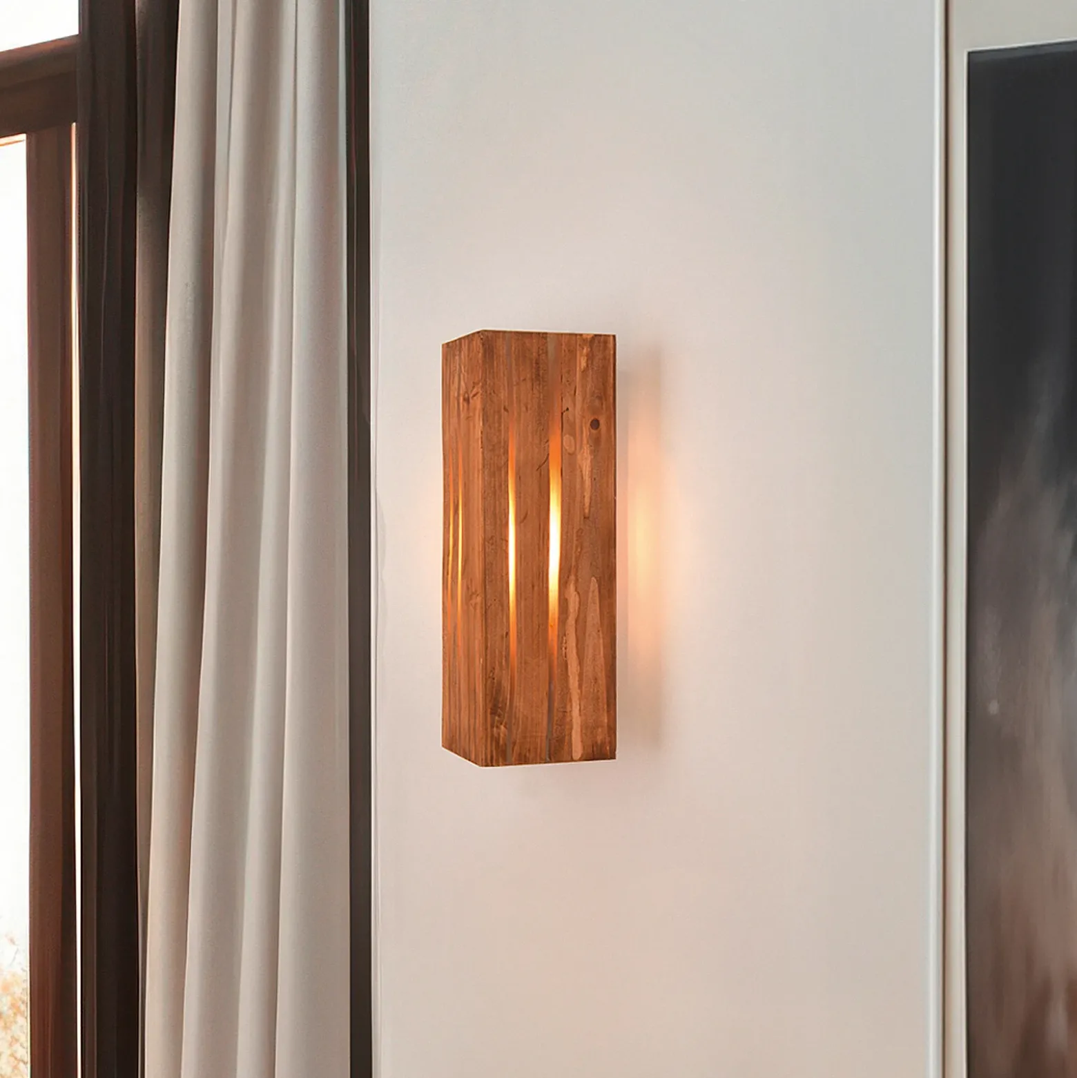 Karuni aplique de pared, natural, madera, metal, E14