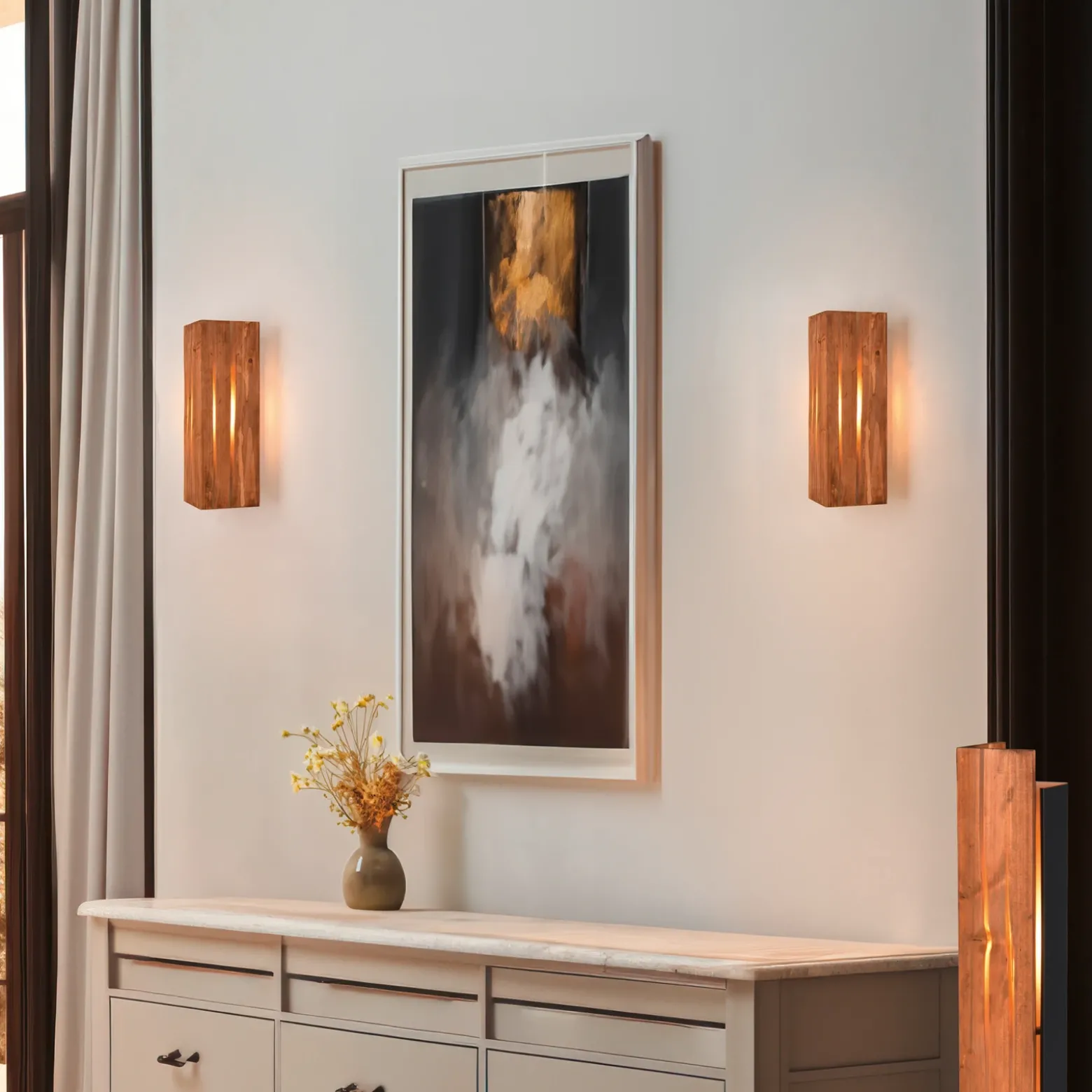 Karuni aplique de pared, natural, madera, metal, E14