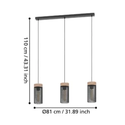 Klinsdale lámpara colgante, negro/marrón, 3 luces.