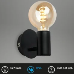 Kosol aplique de pared para cuarto de baño, IP44, E27, negro