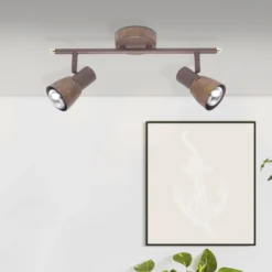 Lava downlight de techo, longitud 37 cm, cobre antiguo, 2 luces, metal
