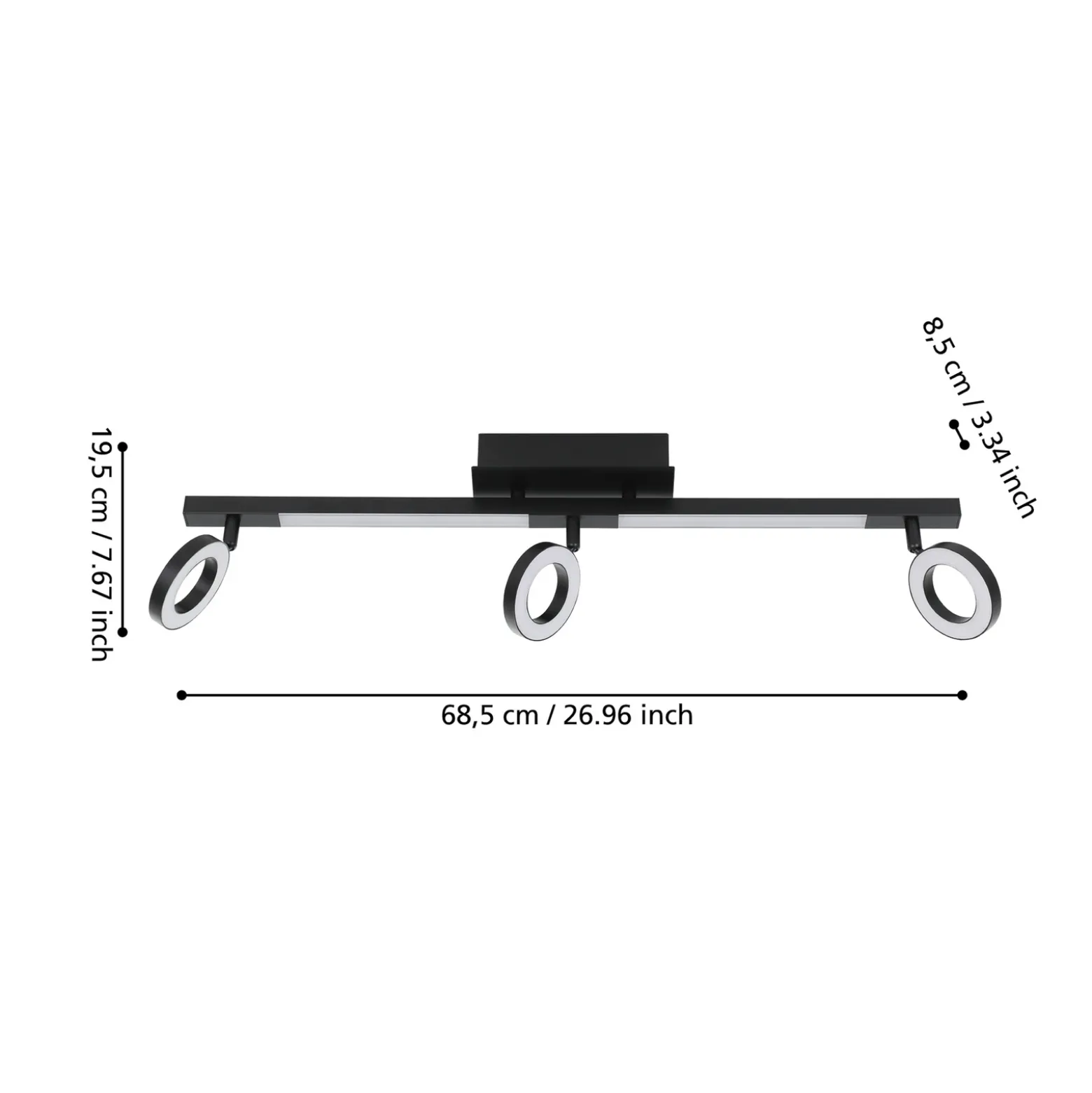 LED downlight Cardillio 2 negro con tres Ring