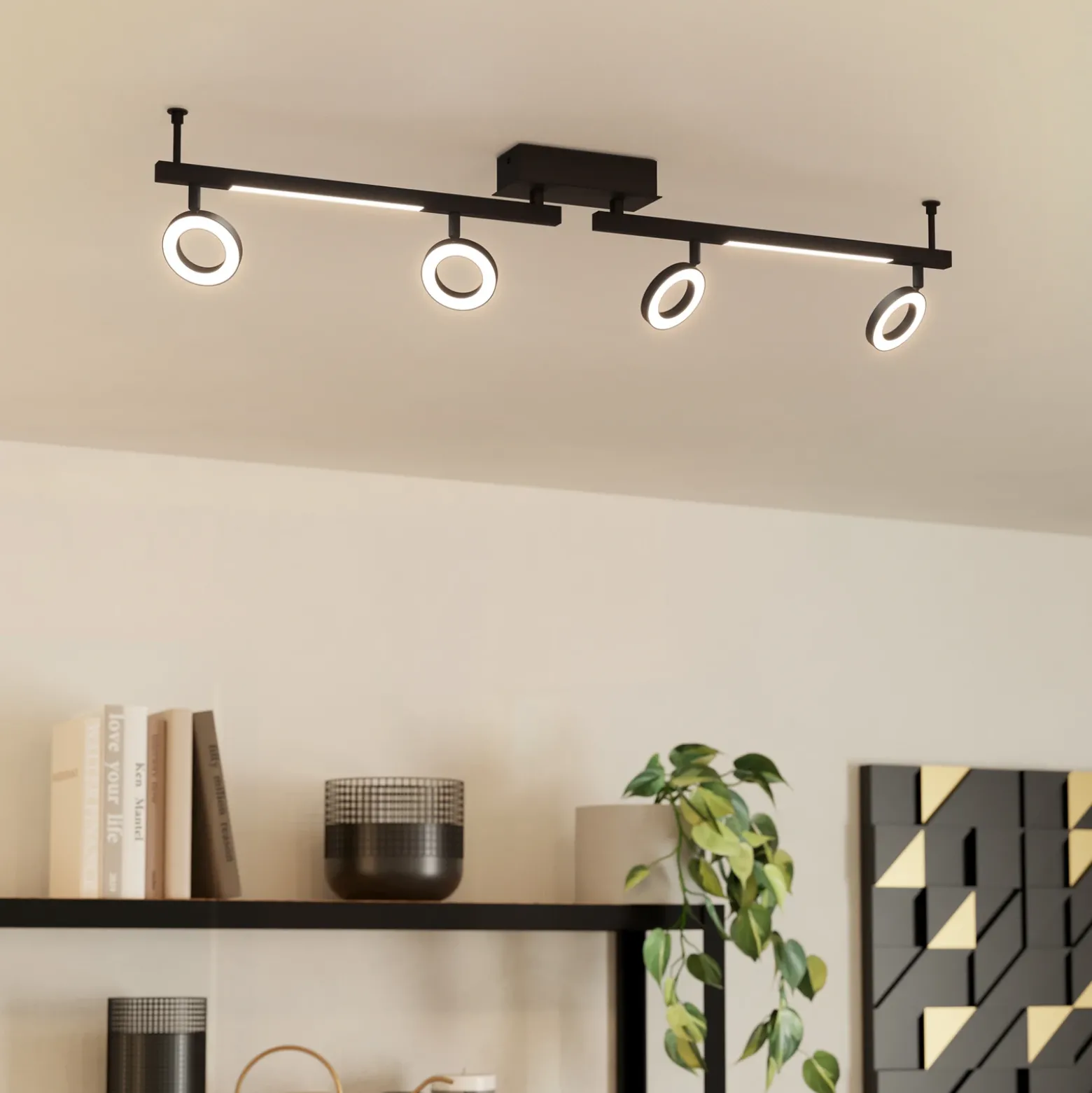 LED downlight Cardillio 2 negro con cuatro Ring