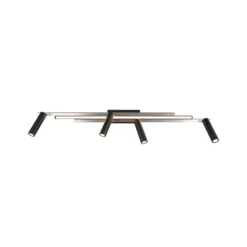 LED downlight Zeno, 4 focos, aluminio/negro cepillado, metal