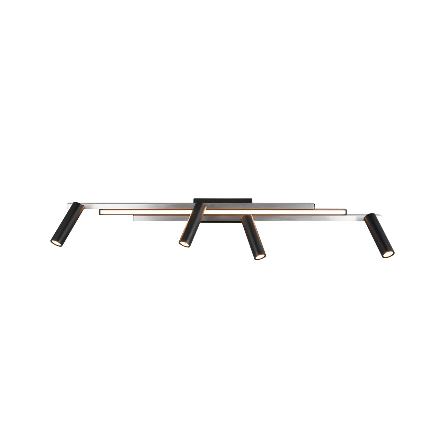 LED downlight Zeno, 4 focos, aluminio/negro cepillado, metal