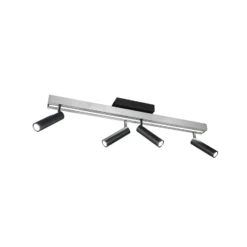 LED downlight Zeno, 4 focos, aluminio/negro cepillado, metal